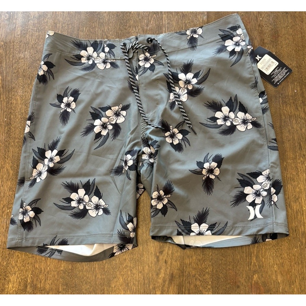 Hurley Mens Toned Hibiscus Boardshorts Green Board Shorts 32